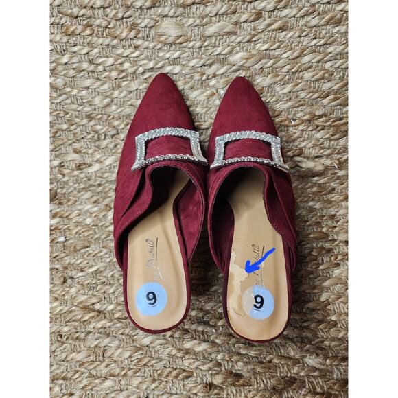 Anne Michelle Womens Slip On Mule High Heel Size 9 Rhinstone Buckle Burgundy Red - Picture 9 of 12